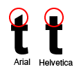 図: Helvetica とArial の違い
